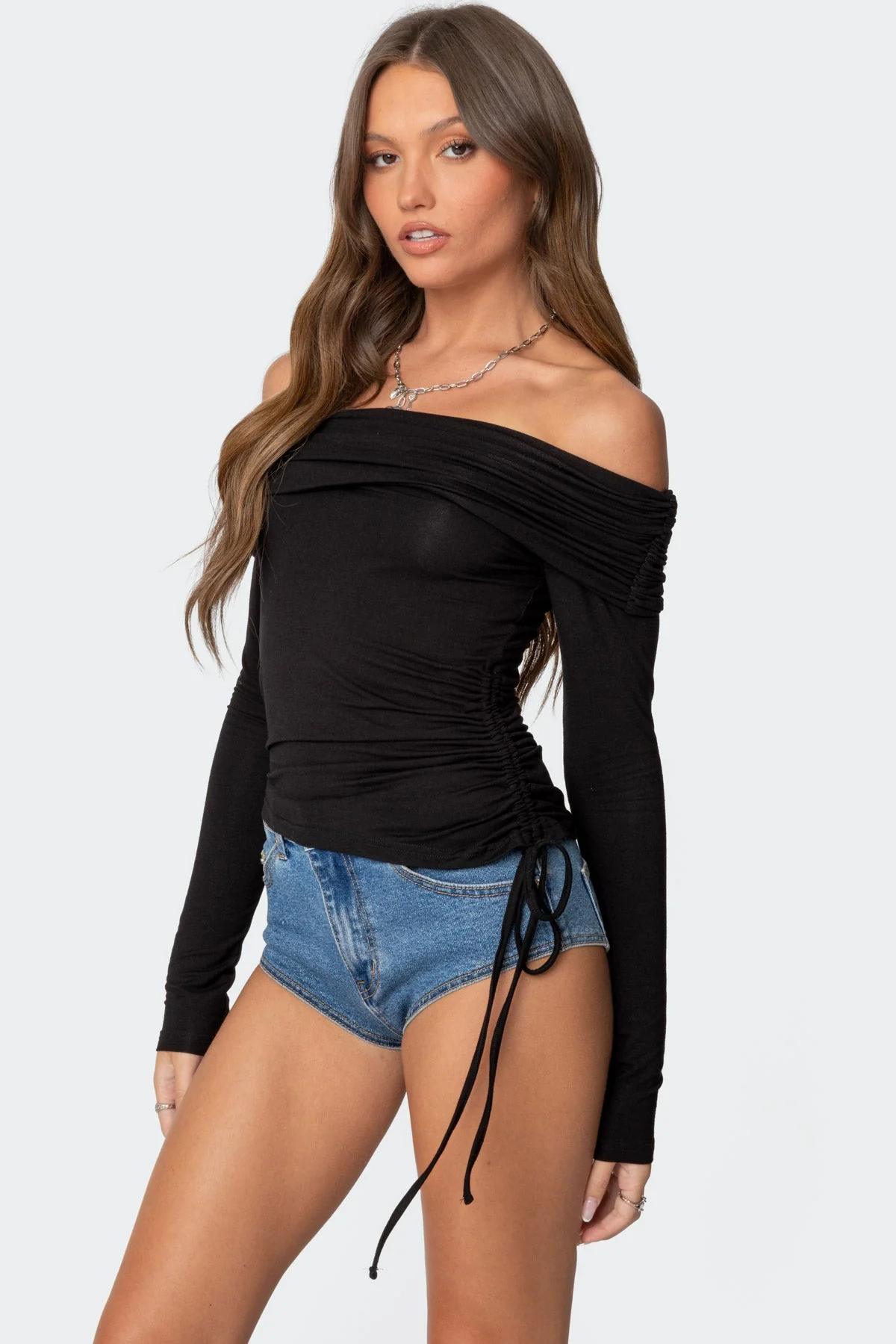 Gathered Fold Over Drawstring Top - Image 4
