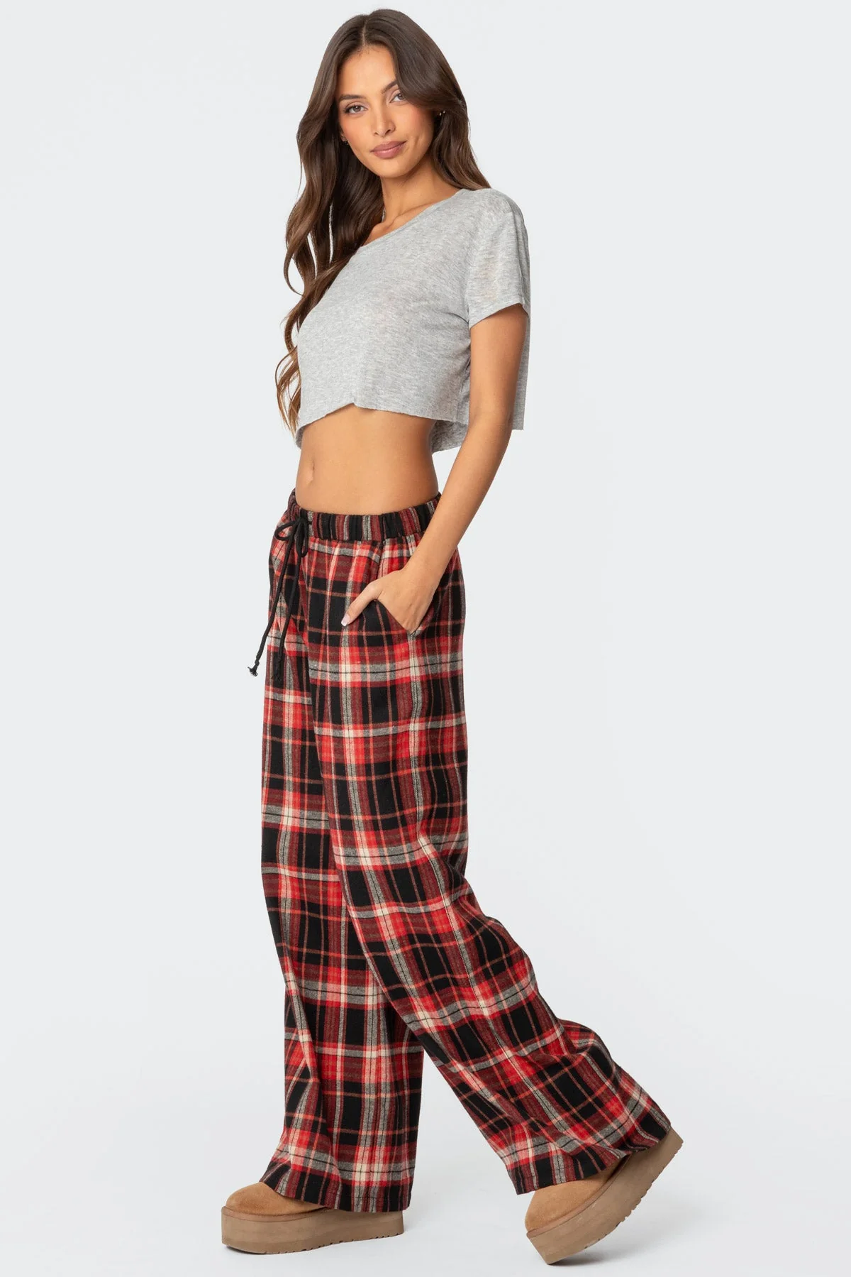 Lounge Around Plaid Wide Leg Trousers - Image 4