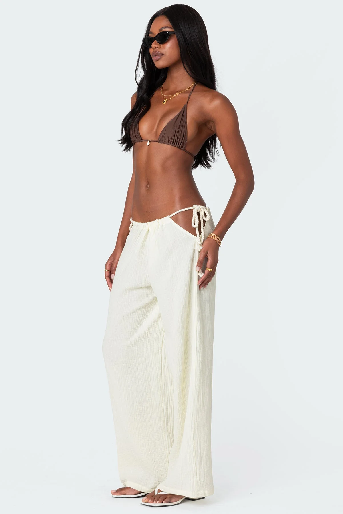 Leoni Side Tie Cotton Gauze Trousers - Image 3