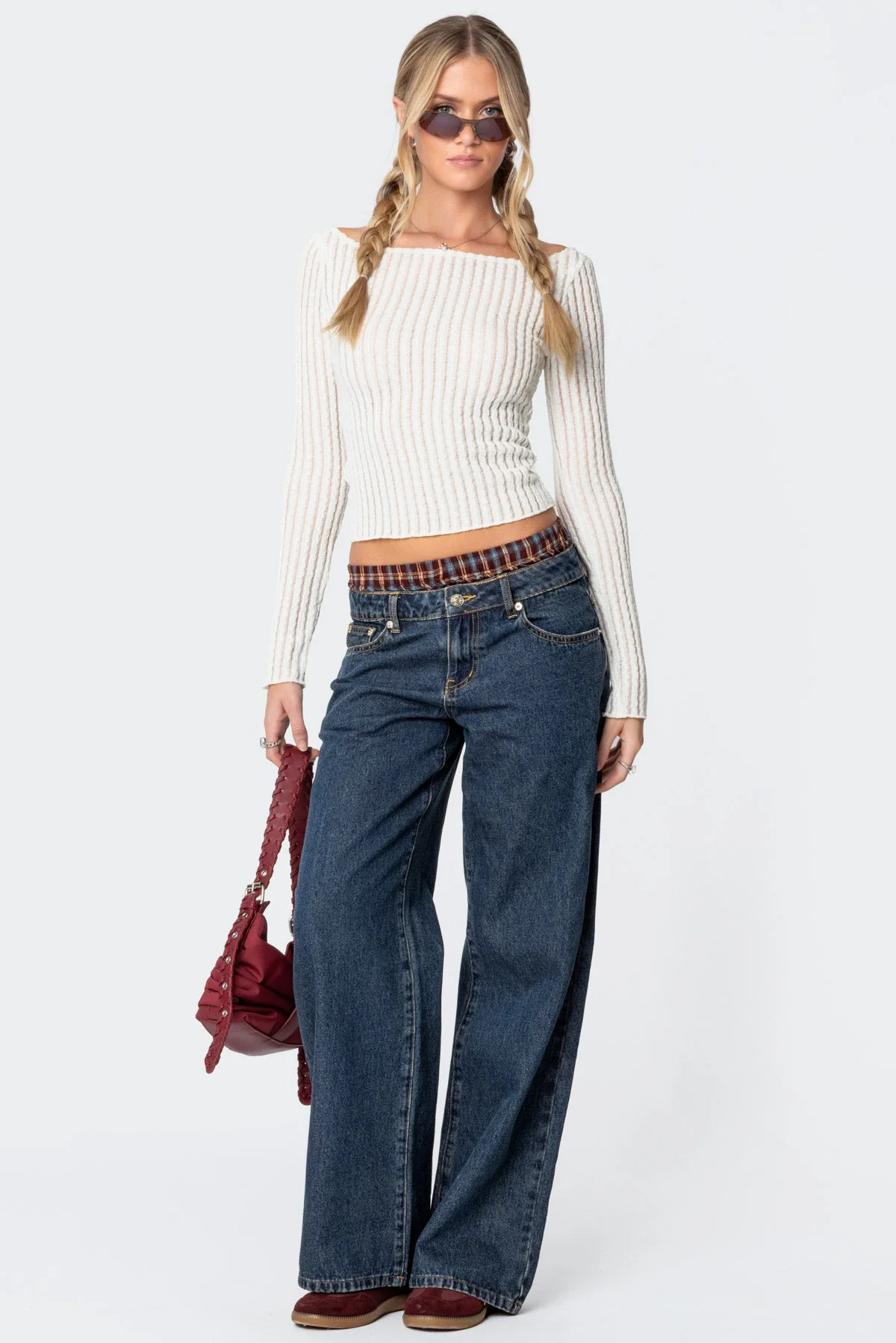 Textured Sheer Boat Neck Top - Image 2