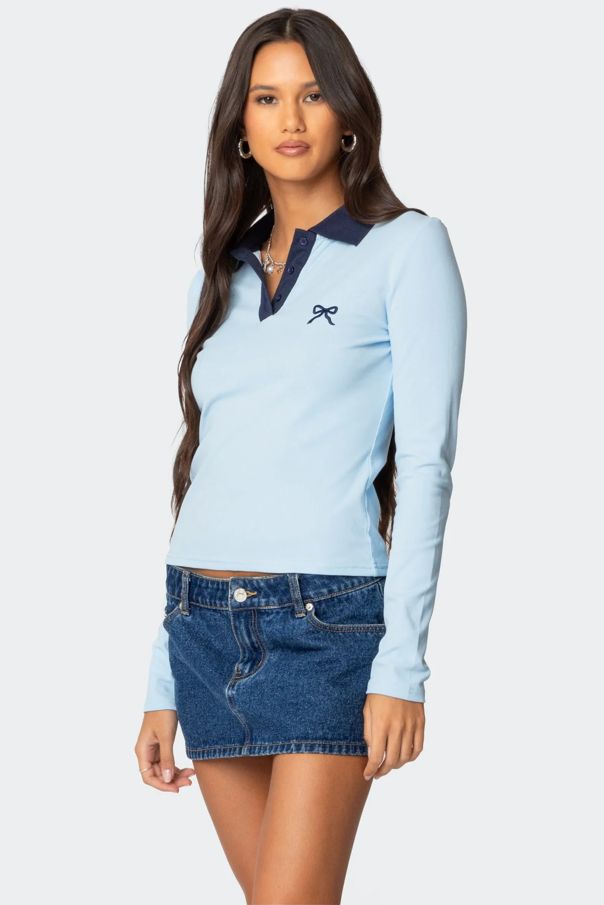 Contrast Bow Polo Top - Image 3