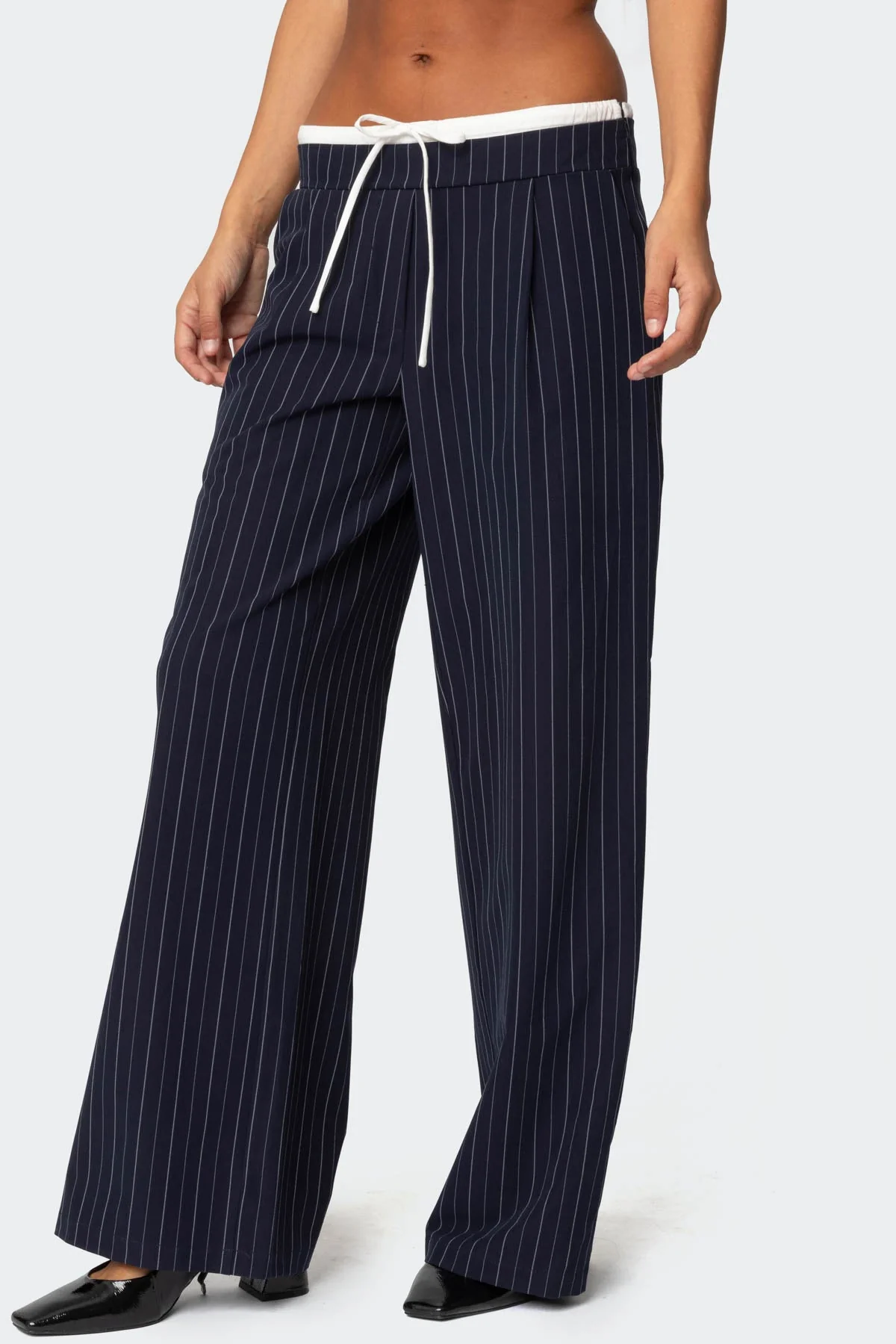 Pinstripe Peekaboo Drawstring Trousers - Image 3