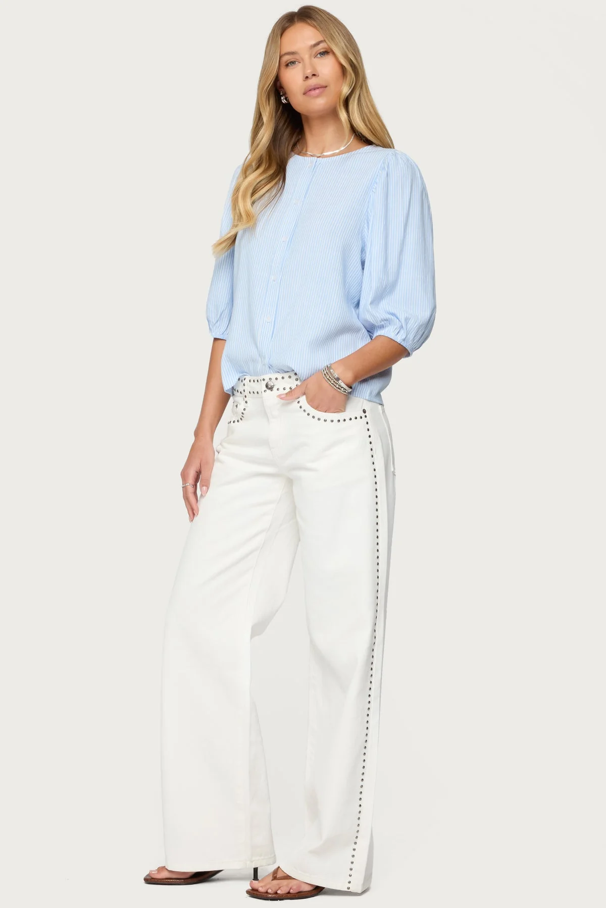 Quincy Studded Low Rise Baggy Jeans