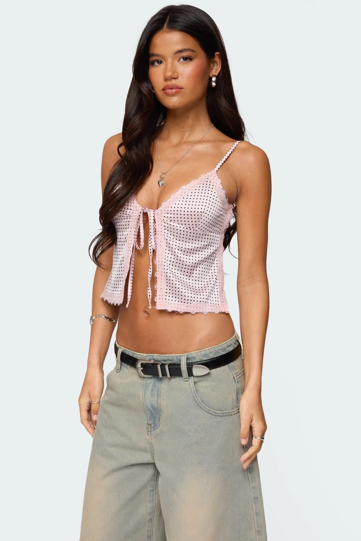 Backless Satin Effect Polka Dot Top - Image 3