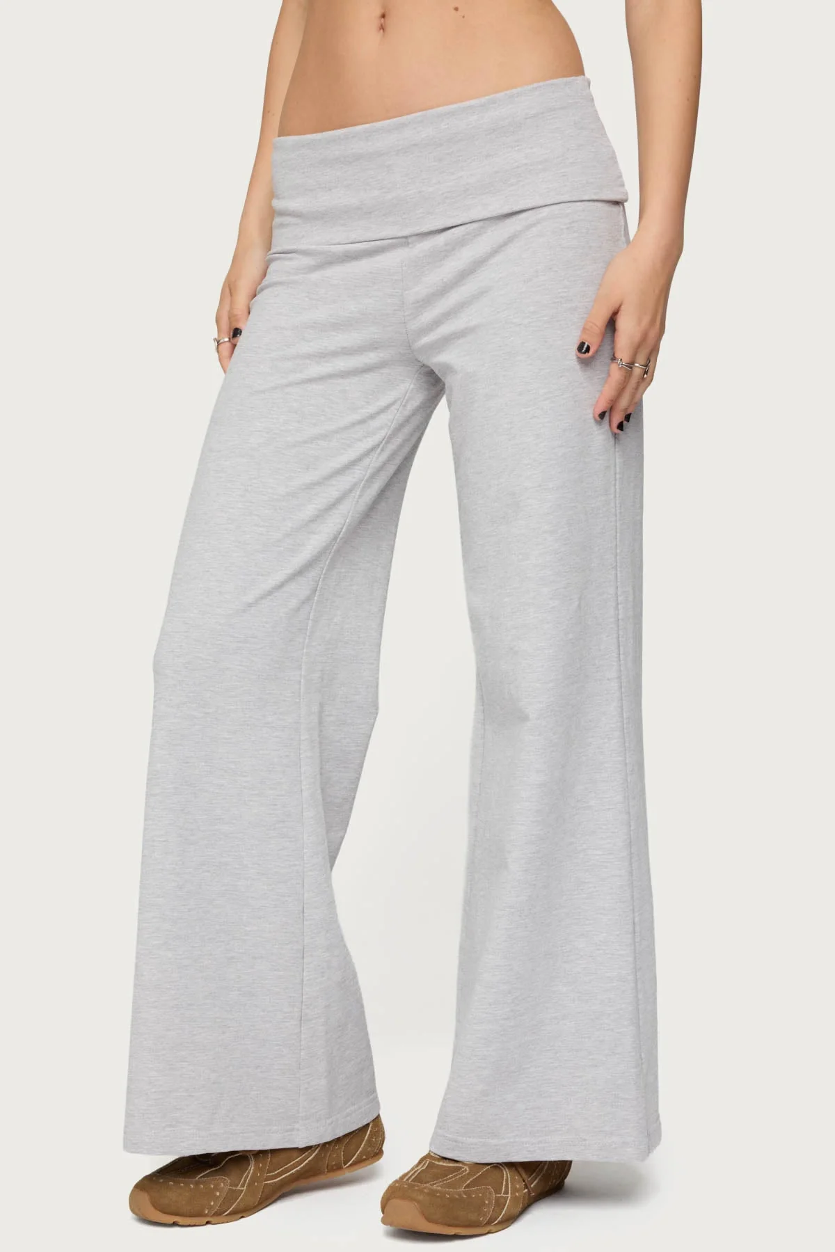 Petite Wide Leg Fold Over Trousers - Image 2