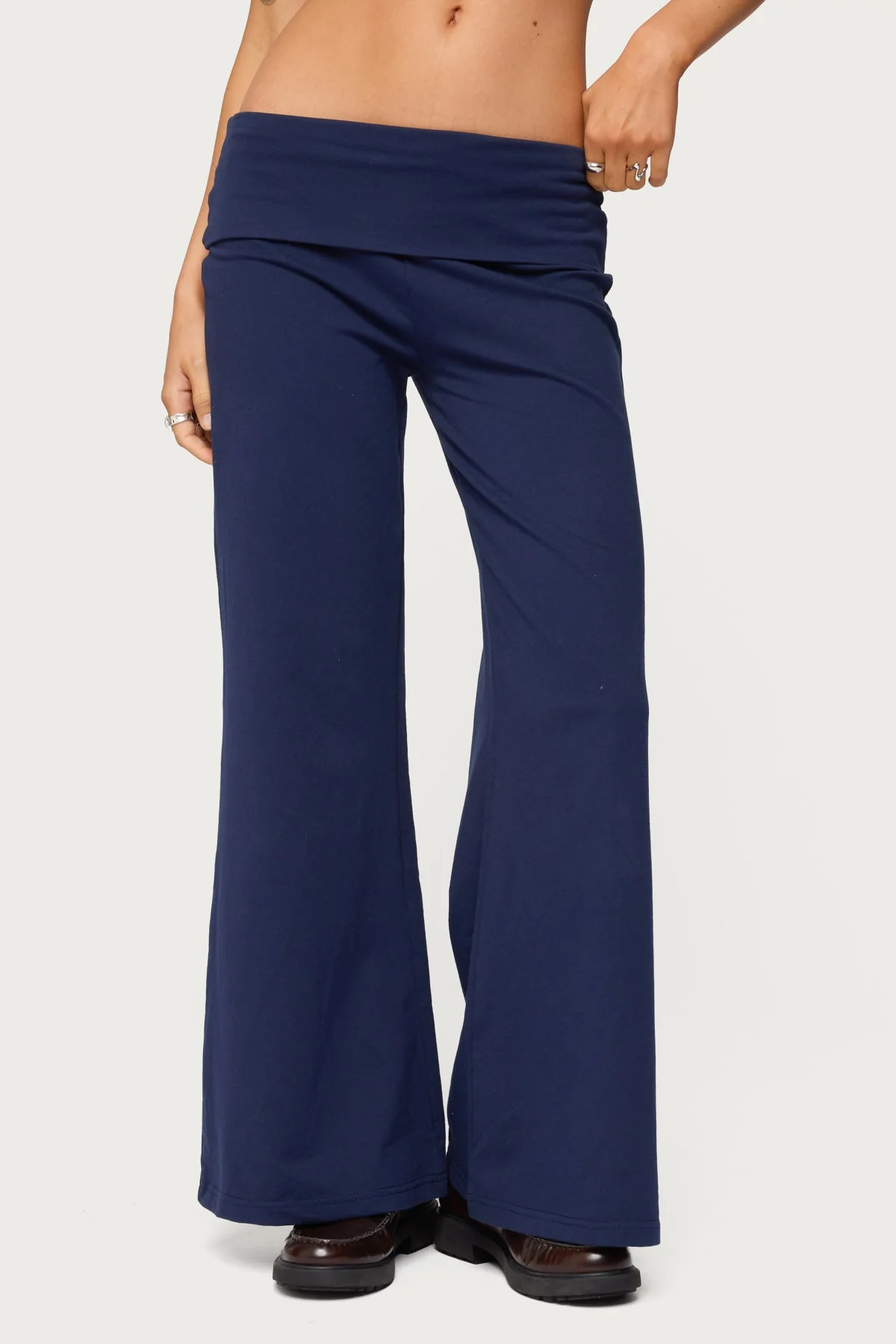 Petite Wide Leg Fold Over Trousers - Image 2