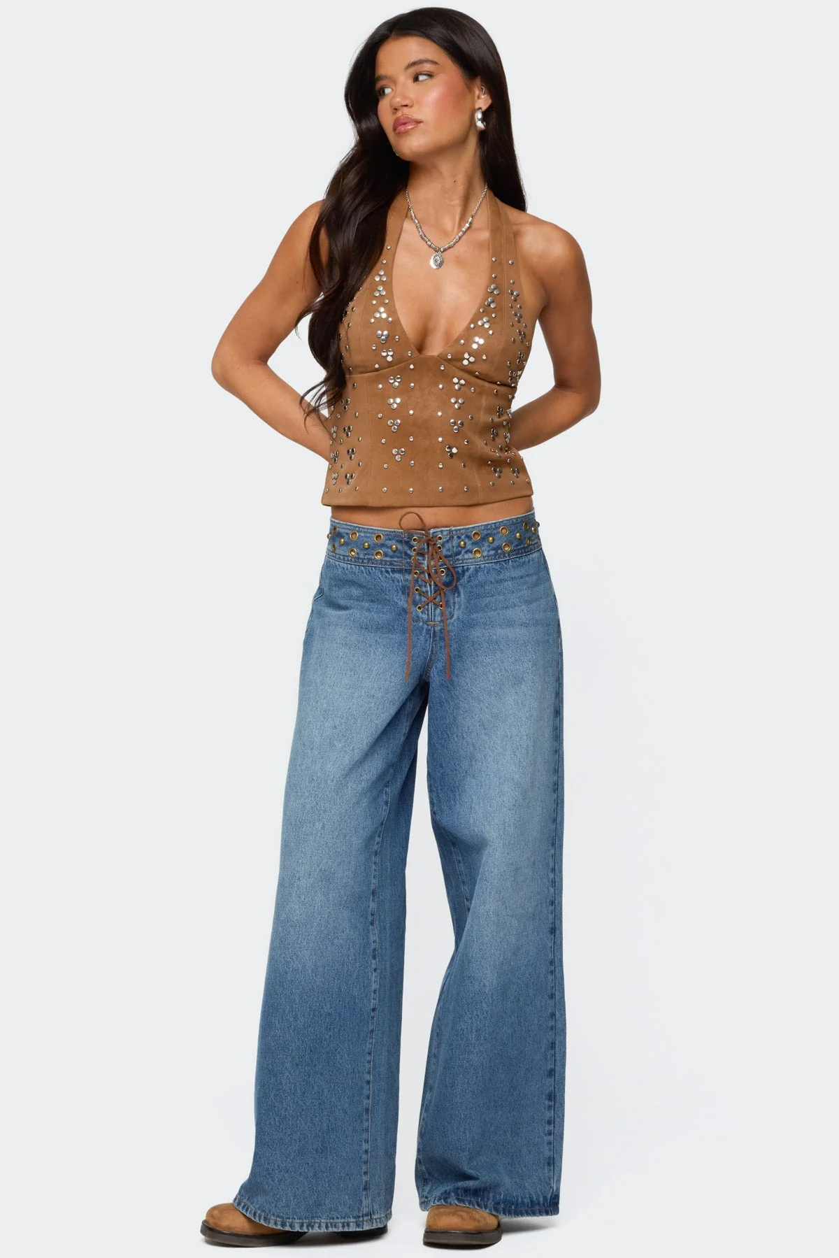 Xaria Studded Faux Suede Halter Top - Image 6