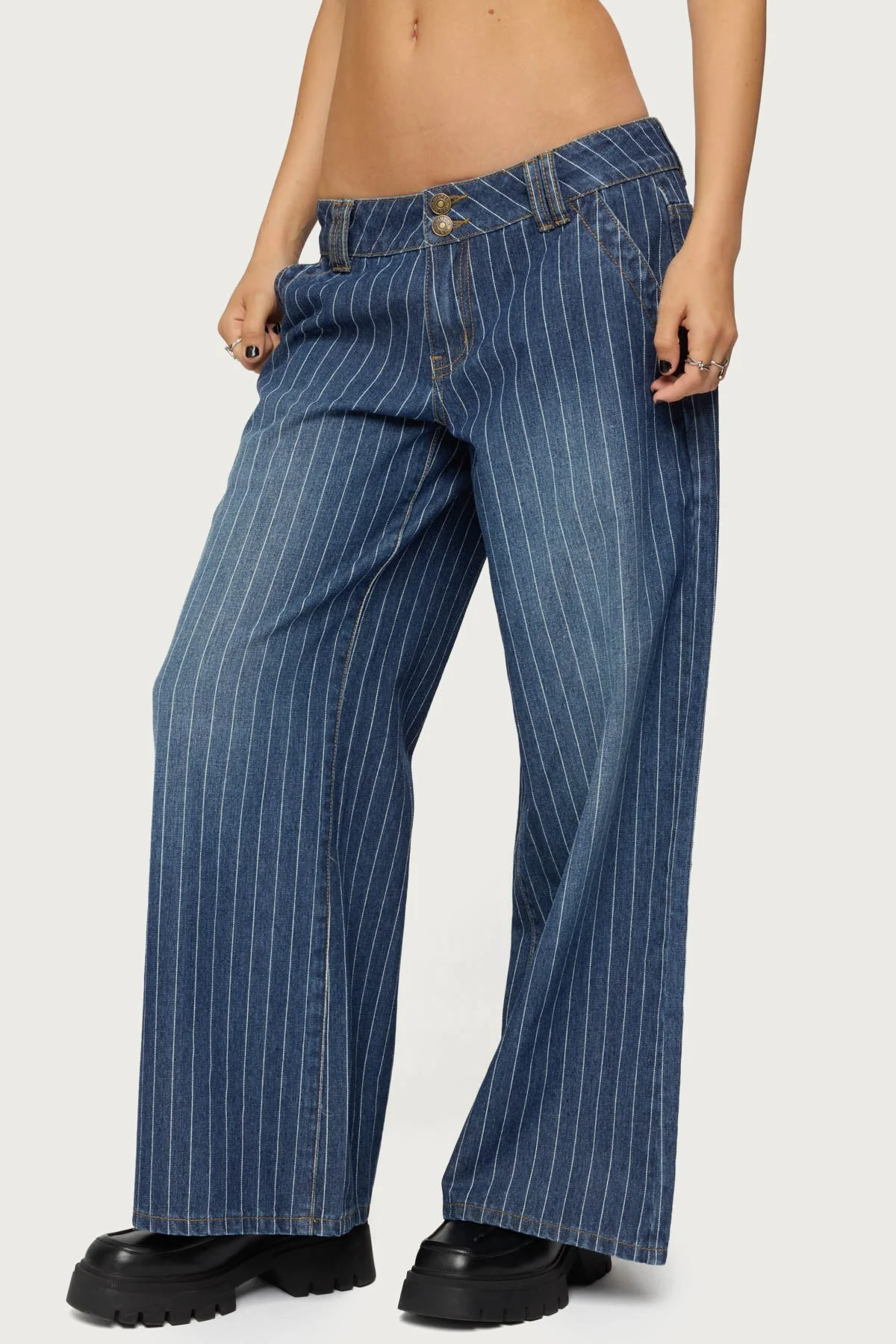 Petite Cory Striped Low Rise Baggy Jeans - Image 4