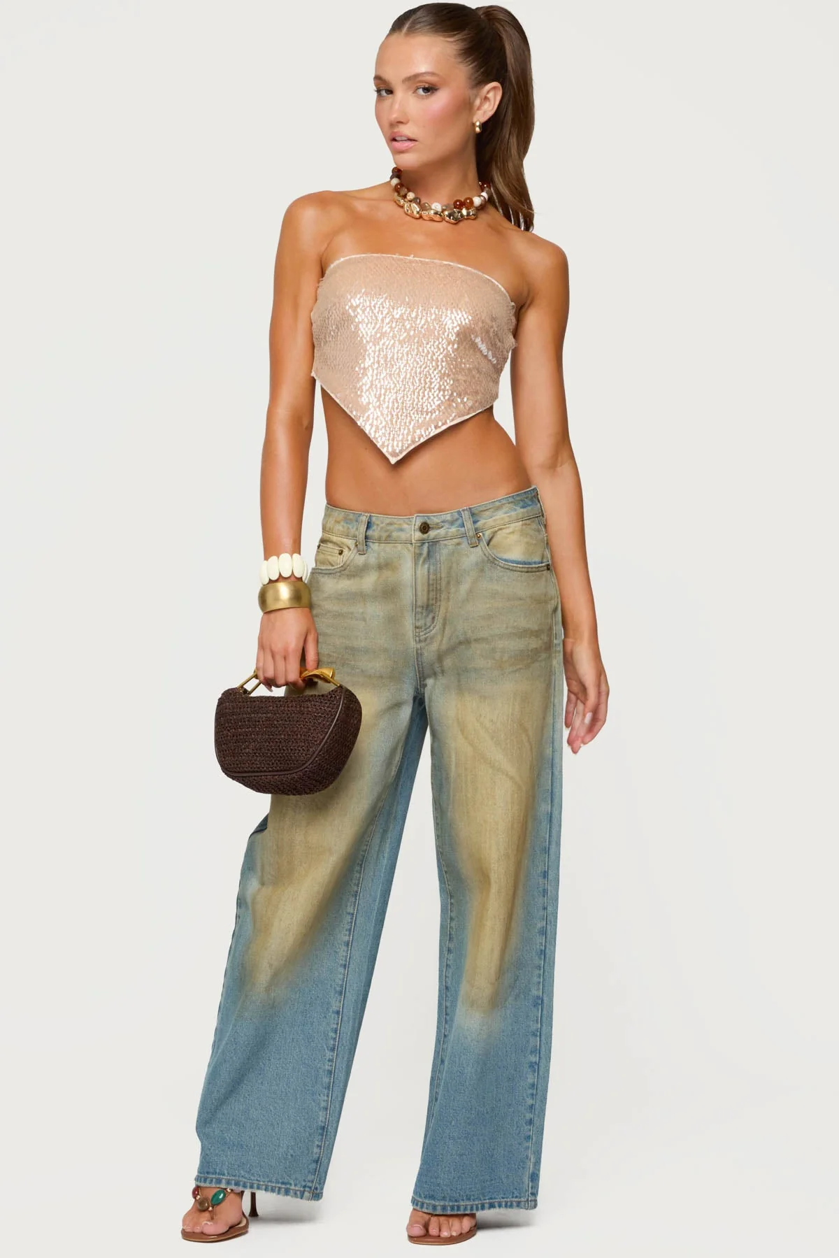 Sequin Backless Triangle Strapless Top - Image 6