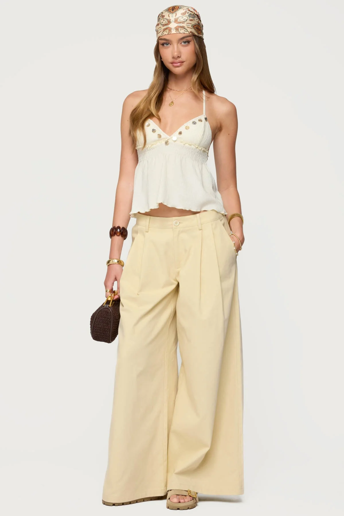 Textured Iridescent Babydoll Halter Top - Image 2