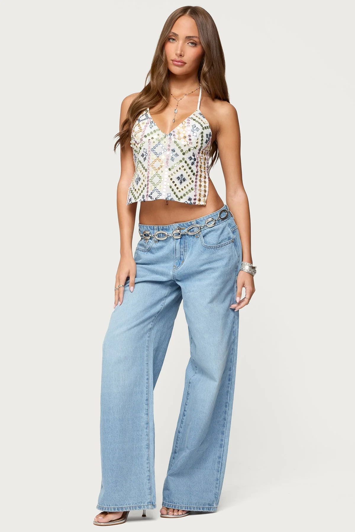 Embroidered Sequin Backless Top - Image 2