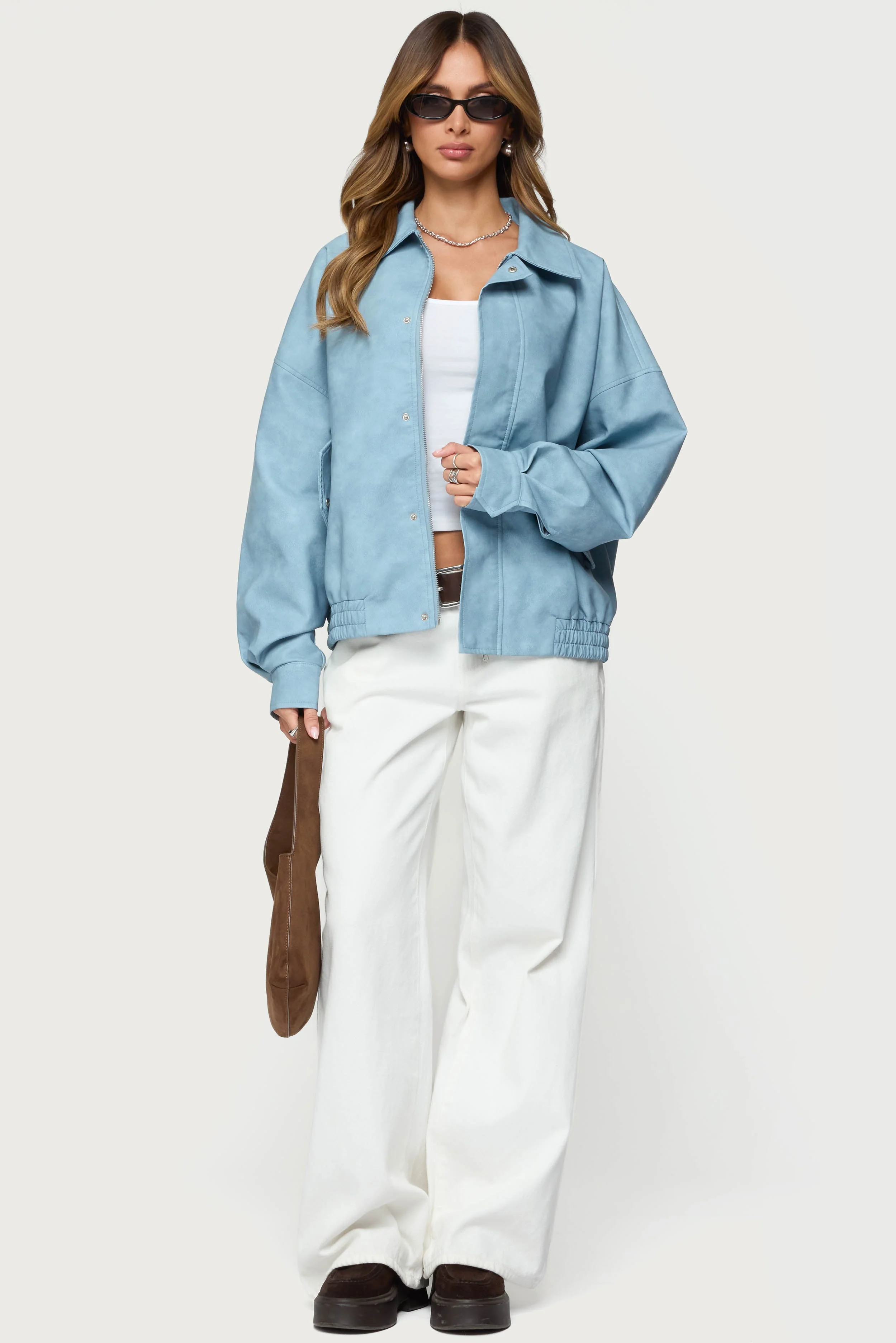 Oversized Washed Faux Leather Jacket - Image 3