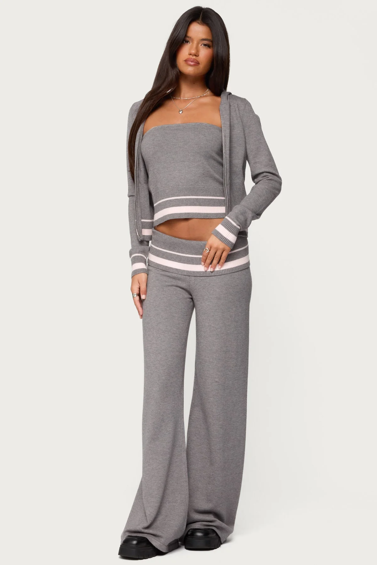 Kaliya Stripey Knit Zip Up Hoodie - Image 5