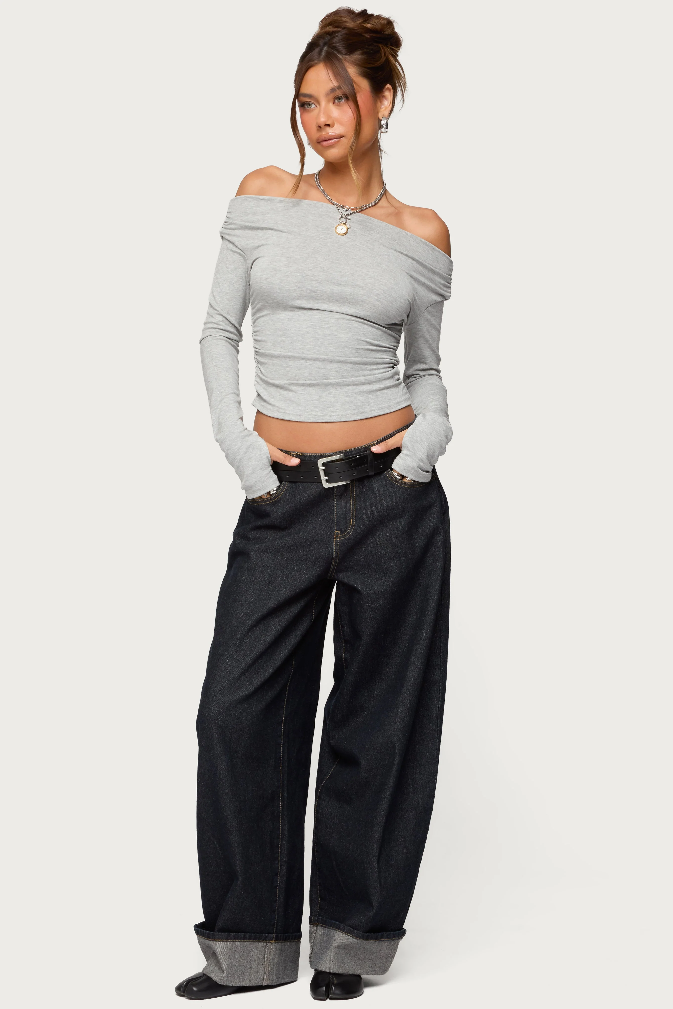 Milane Ruched Off Shoulder Ribbed Top - Image 6