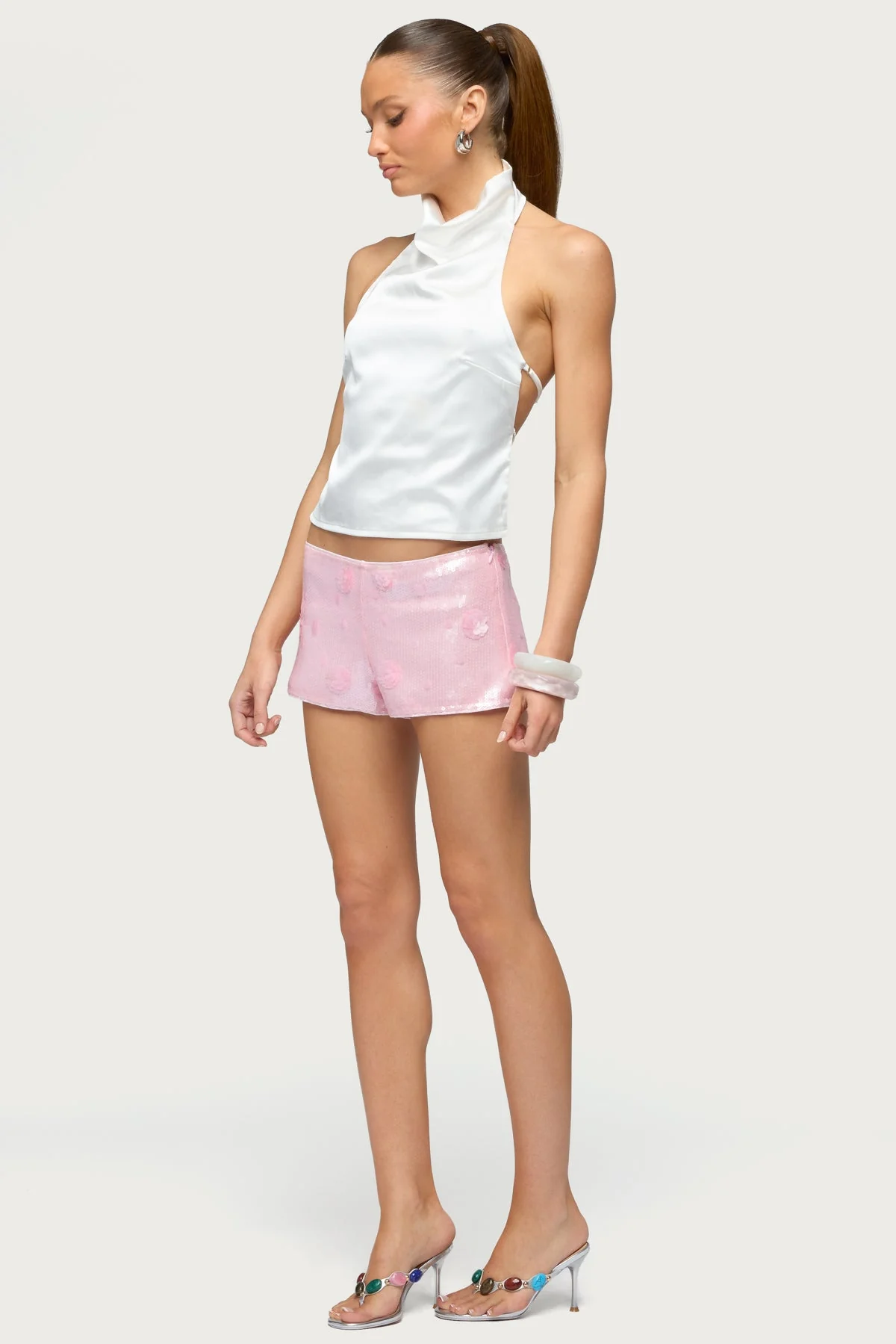 Satin Effect Backless Cowl Neck Top - Image 4