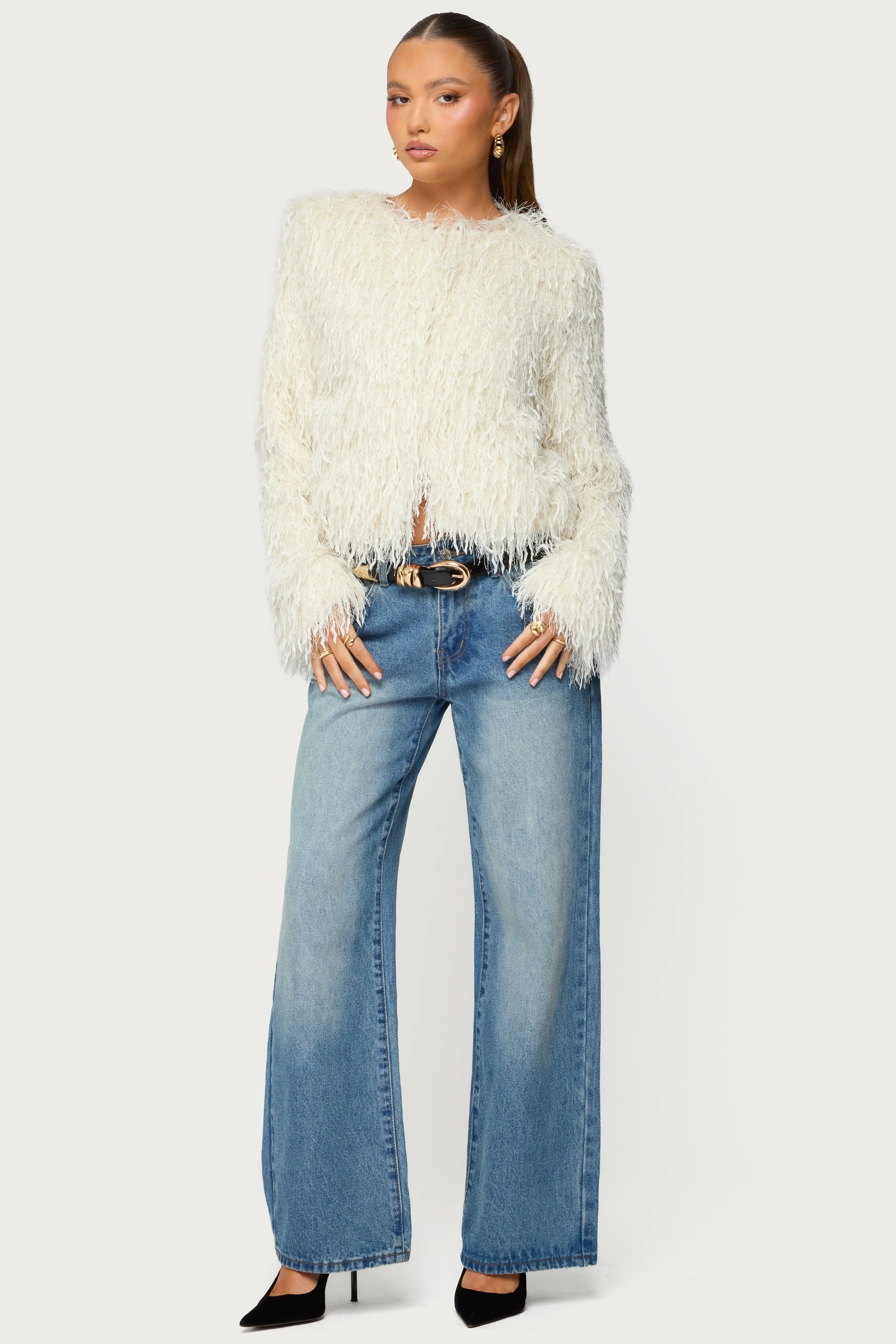 Aleandra Fringed Faux Feather Jacket - Image 4