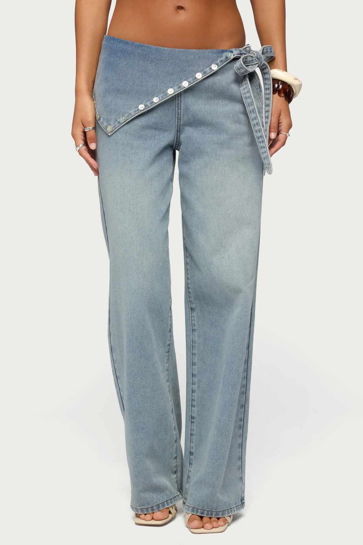 Button Foldover Low Rise Baggy Jeans - Image 2