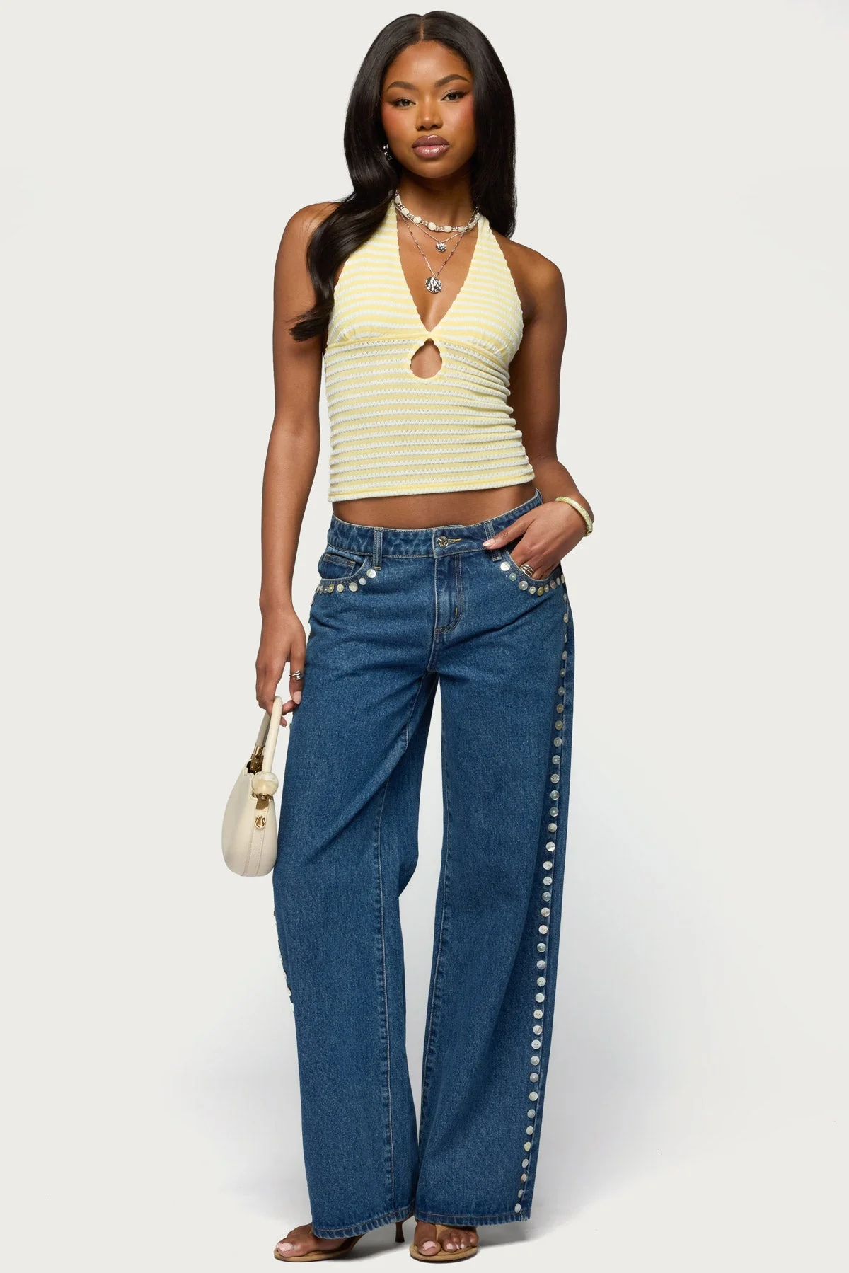 Maylah Keyhole Striped Textured Halter Top - Image 2