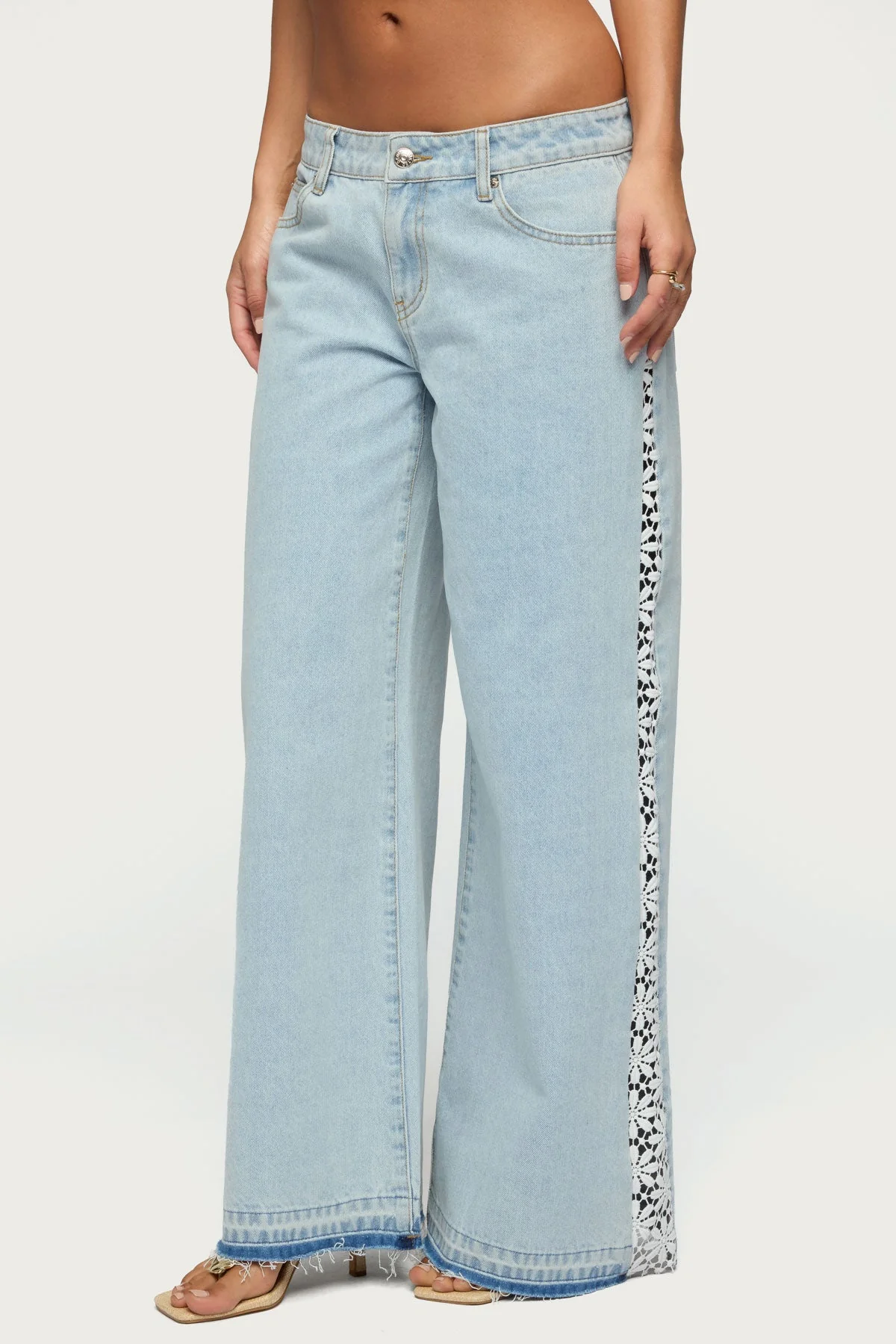 Crochet Panel Low Rise Wide Leg Jeans - Image 2