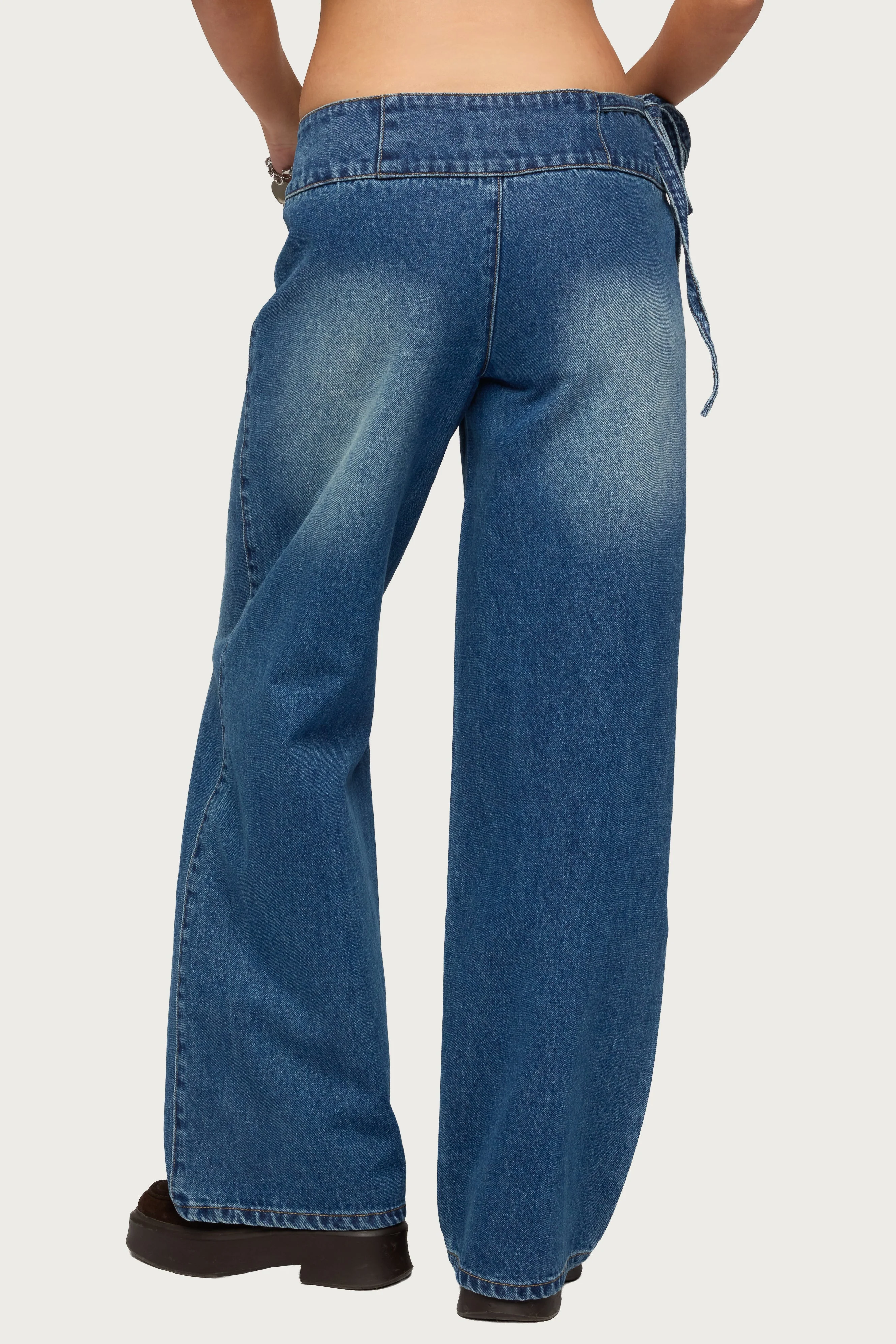 Cleo Tie Waist Low Rise Baggy Jeans - Image 4