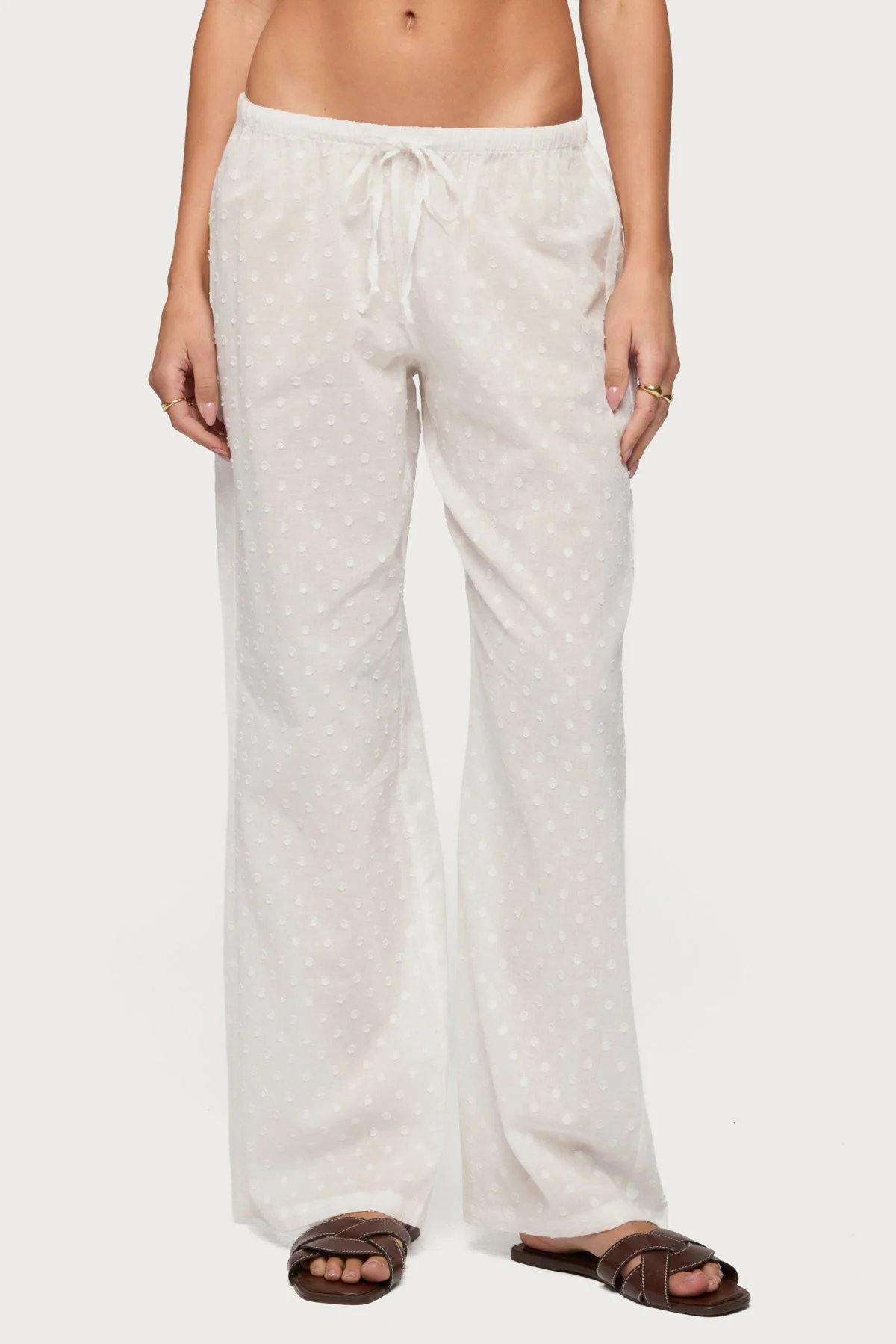Embroidered Polka Dot Sheer Cotton Trousers - Image 2