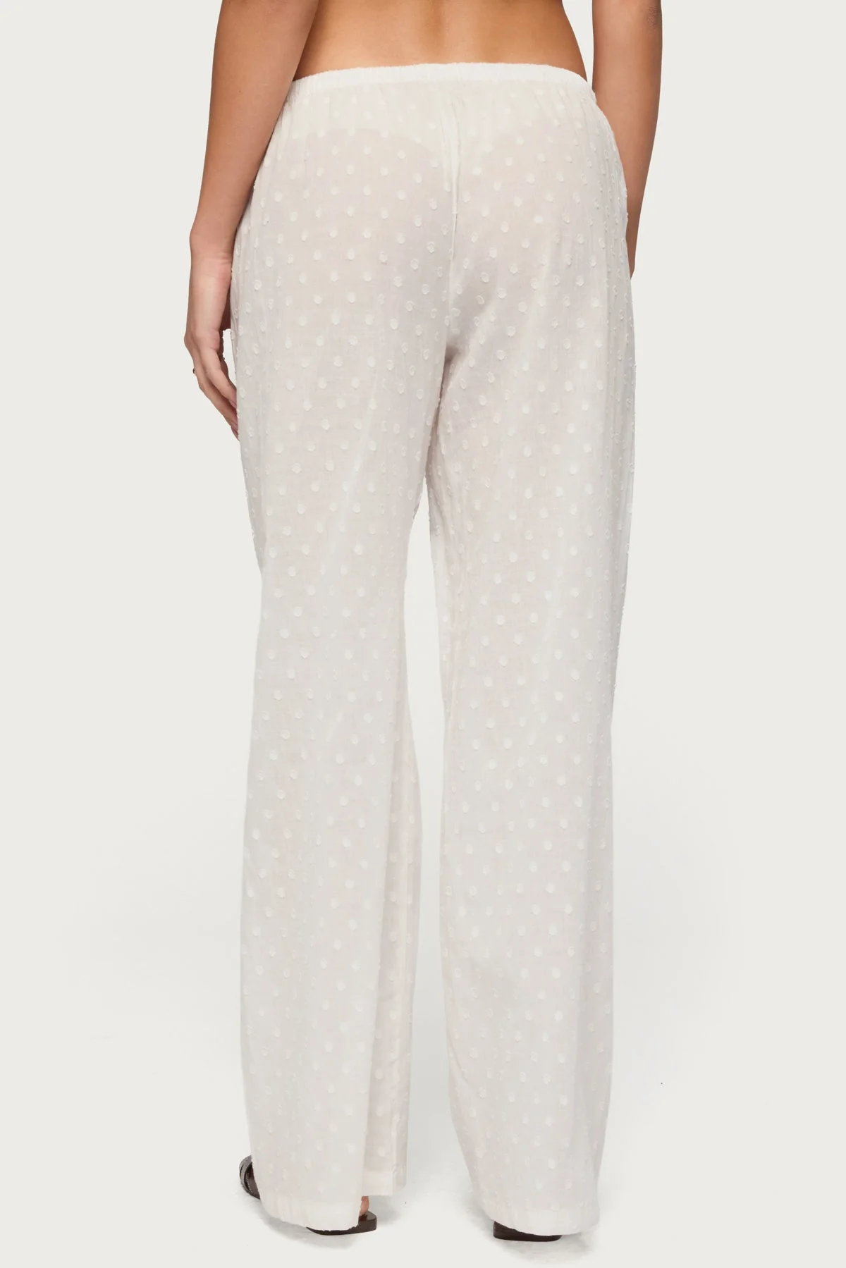 Embroidered Polka Dot Sheer Cotton Trousers - Image 5