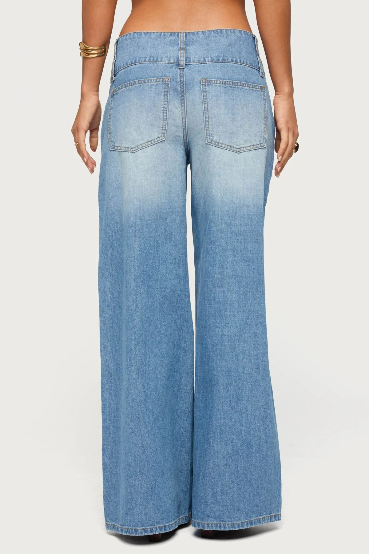 Wide Waistband Low Rise Baggy Jeans - Image 4