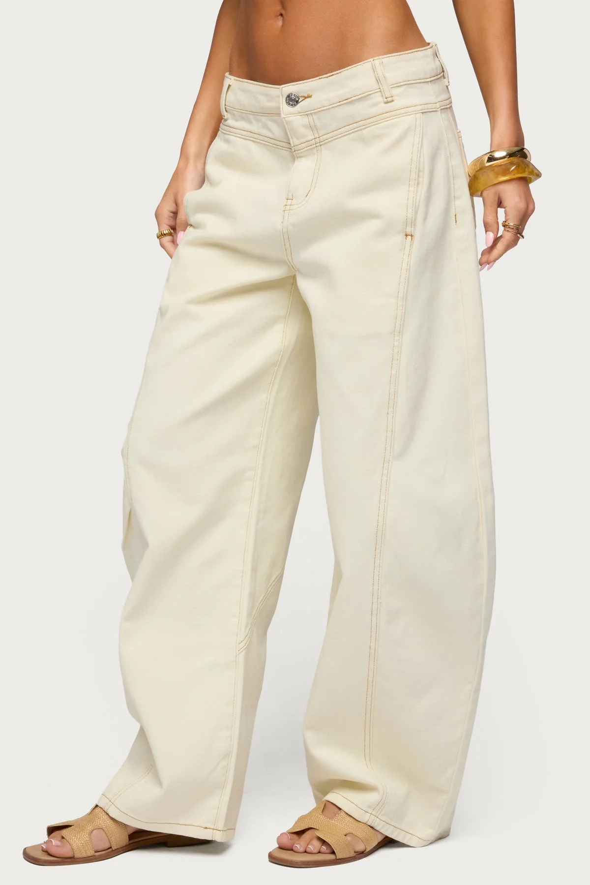 Gili Contrast Stitch Low Rise Barrel Jeans - Image 4