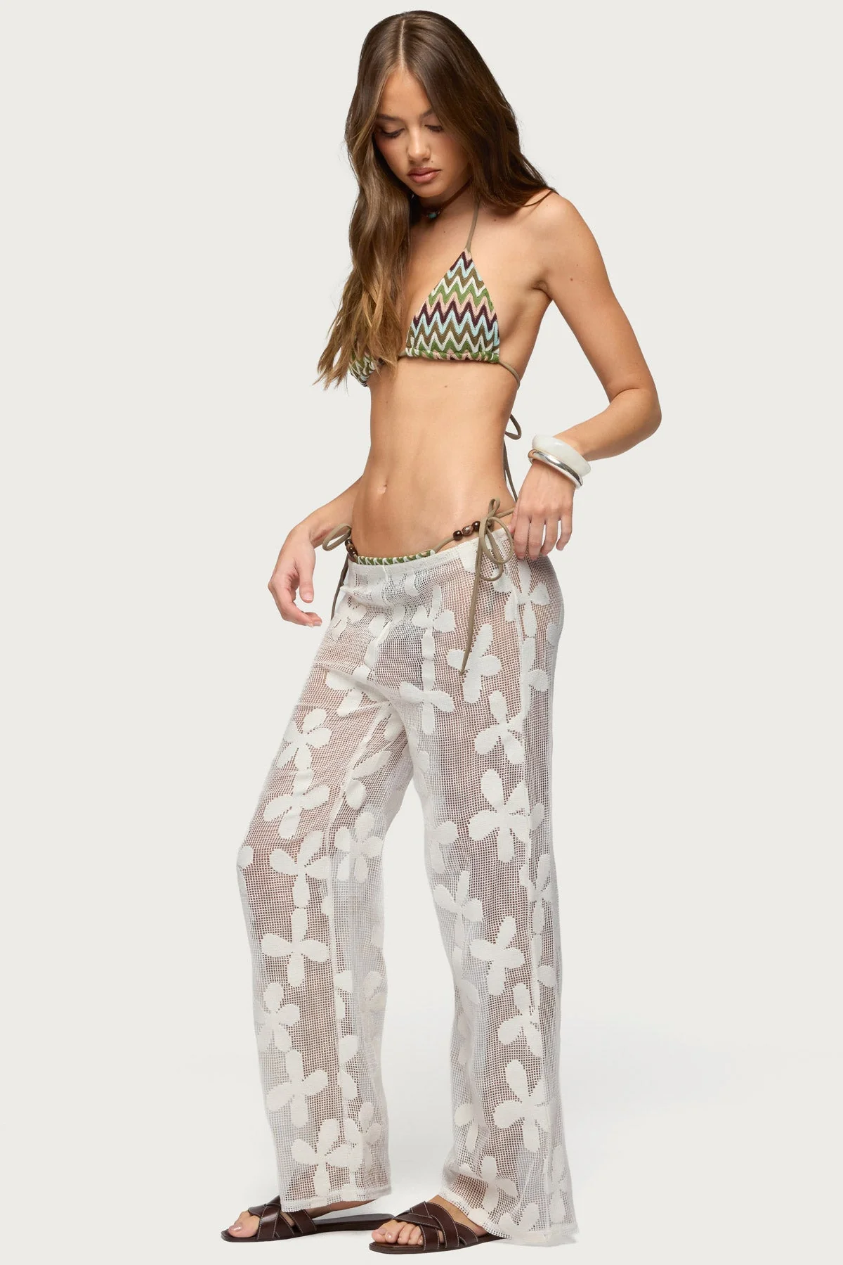 Candace Floral Texured Sheer Trousers - Image 3
