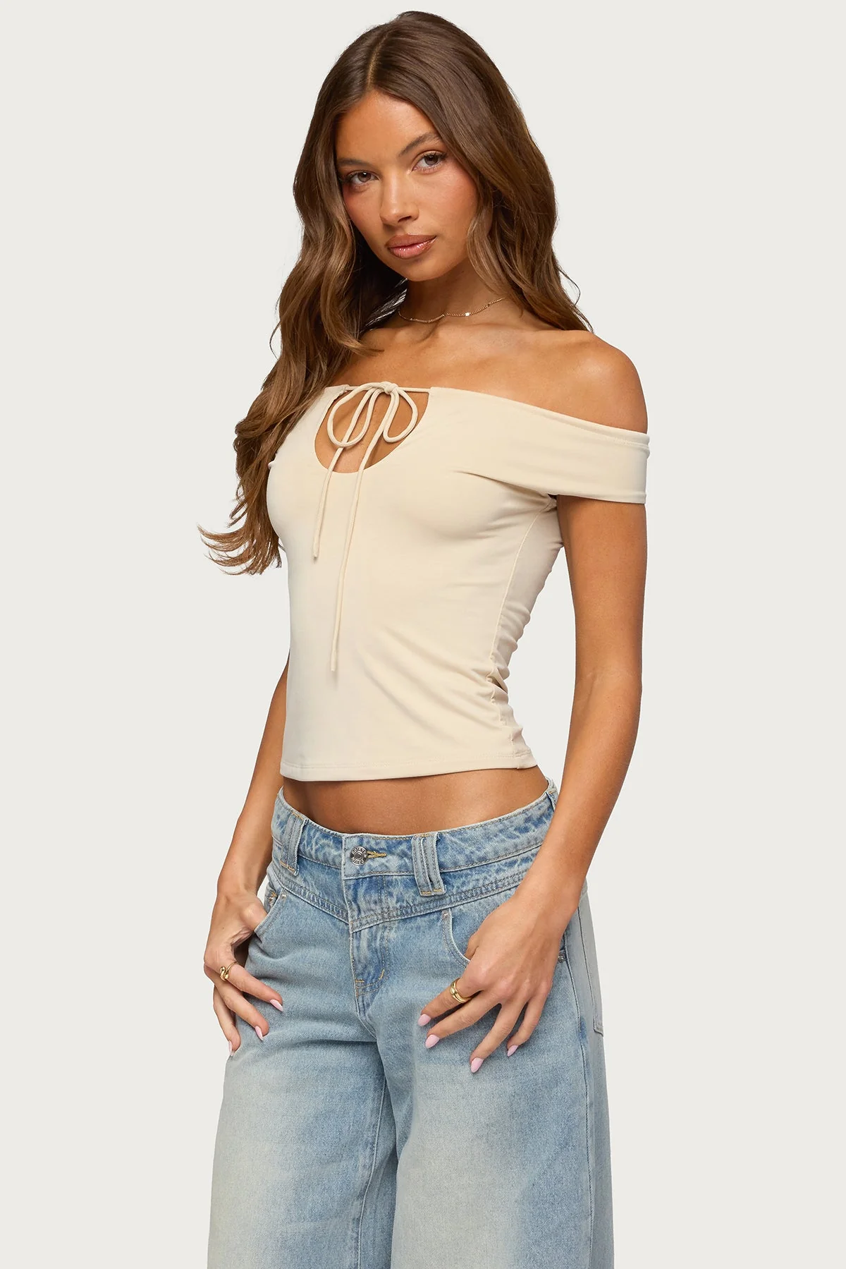 Kaite Off Shoulder Cutout Tie Top - Image 3