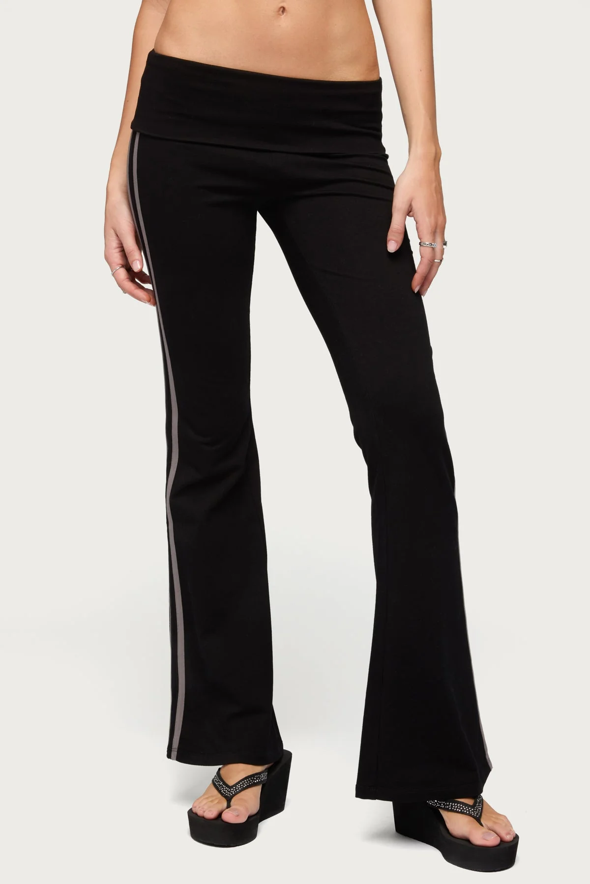 Charly Foldover Stripey Flared Trousers - Image 2