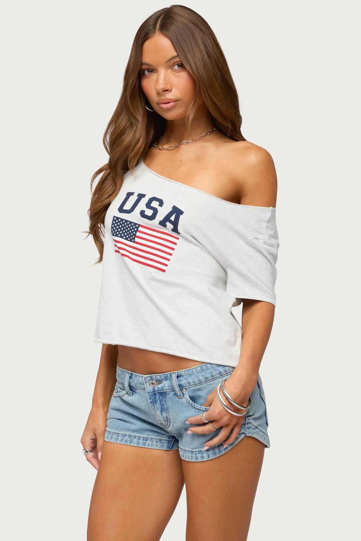 USA Babe Off Shoulder T Shirt - Image 3