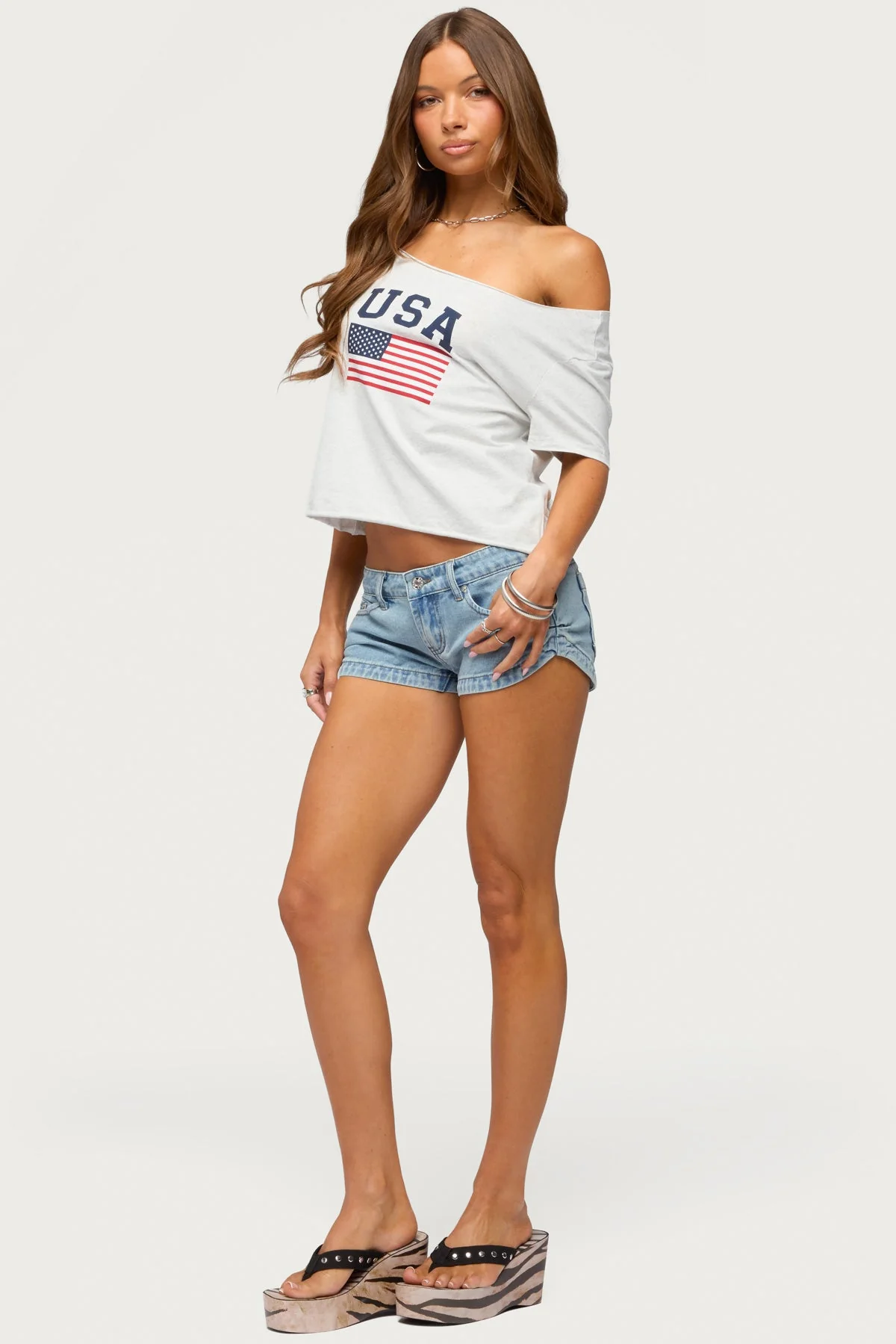 USA Babe Off Shoulder T Shirt - Image 4